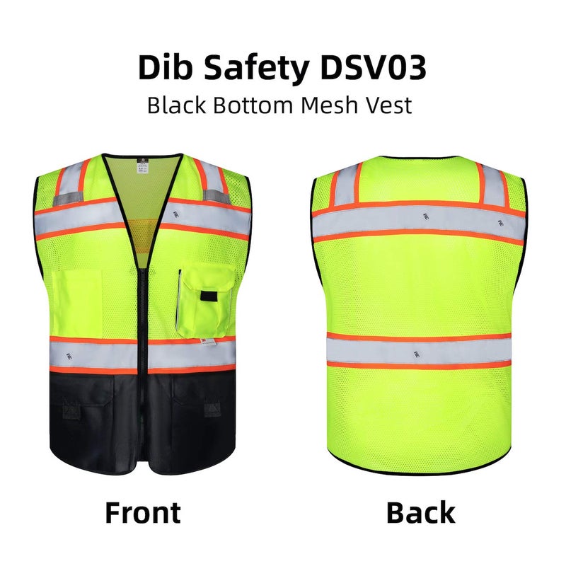 Dib Safety Vest Reflective with Pockets and Zipper, High Visibility Mesh ANSI Class 2, Made with 3M Reflective Tape, Yellow and Black XL - Image 5